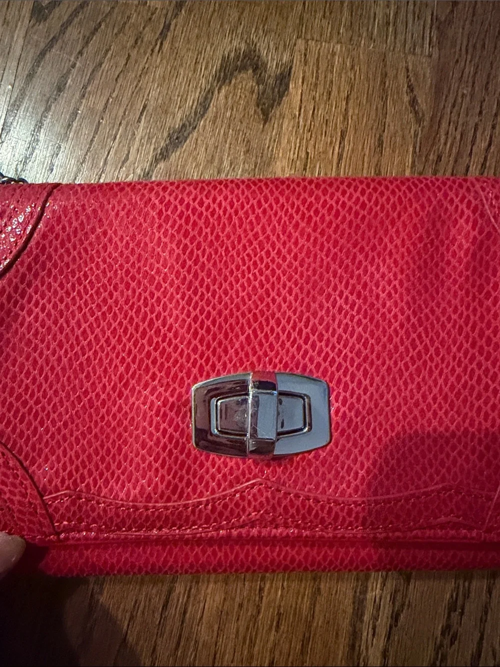 White House black market Red leather snakeskin print Chain Shoulder Bag euc
